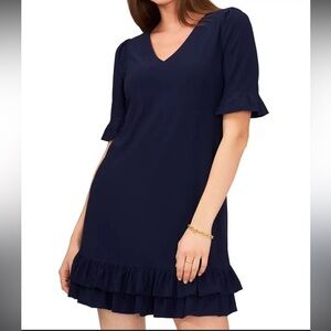 MSK Deep Blue Mini Dress with Ruffle Hem Petite Medium